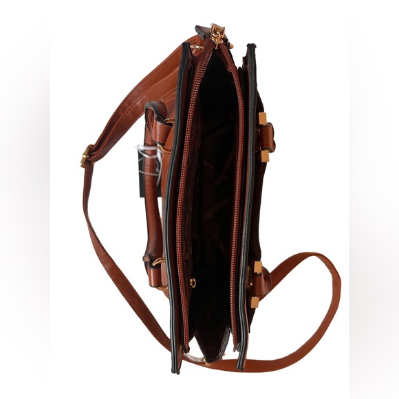 NWT La Terre Vegan Women’s Crossbody Bag. Color Brown With Gold Tone - Picture 9 of 11